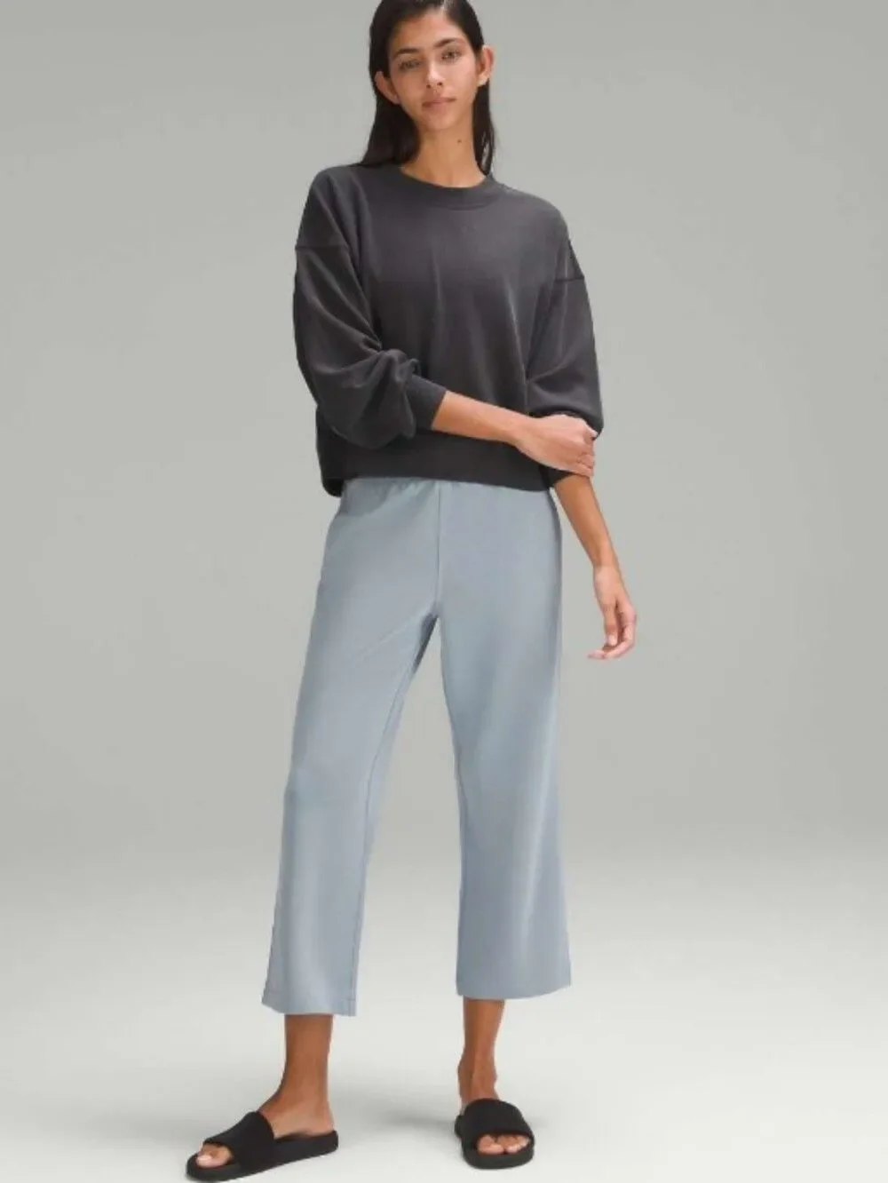 Lululemon Ribbed Softstreme Perfectly Oversized Cropped Crew Black Size 10